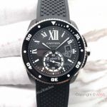 Swiss Replica Calibre De Cartier Diver Black PVD Watch Silver Fluted Bezel_th.jpg